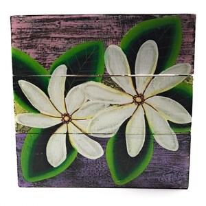 Tiare Flower Painting on Wood Planks 12&quot; X 12&quot; Rustic Wall Decor | #zon07j