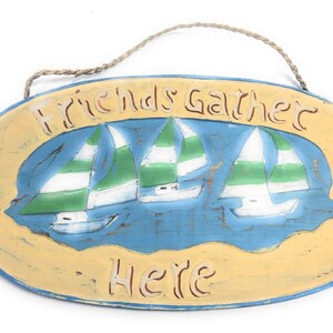 Friends Gather Here Wooden Sign 16&quot; - Coastal Decor | #dpt521035