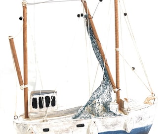 Fishing Boat Replica 20" Wooden - Yellow Nautical Decor | #Ata1800148b