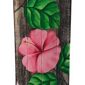 Hibiscus Flower Painting on Wood Planks 20&quot; X 5&quot; Rustic Wall Decor | #zon03k