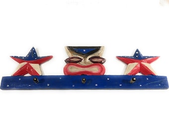 Tikified Americana Wooden Hanger 24 inch w/ 3 Pegs - Tiki Style | #dpt531260