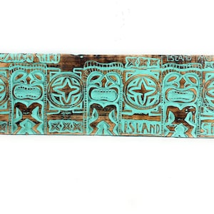 Wooden Tiki Relief Hawaiian Tiki, Island Motion Wooden Panel 40 inch X 12 inch - Polynesian Wall Art | #dpt5029100tl