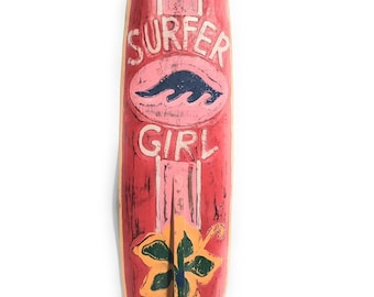 Surfer Girl Surf Sign 40" w/ Fin - Rustic Surf Decor Accents | #bds12083100
