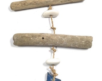 Driftwood Boat Garland w/ White Stone 12" Blue | #lis3101230b