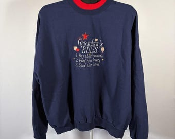 Vintage 2X Jerzees Cottage Grandmas Rules Embroidered Sweatshirt 90s Sweets Home