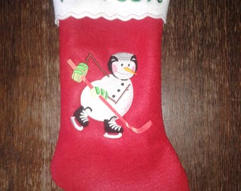 19" Personalized Embroidered Hockey Snowman Felt Christmas Stocking