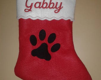 19" Embroidered Personalized Pet Christmas Stocking with Black Cat Paw.
