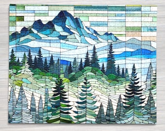 500-1000 Piece Puzzle Pacific Northwest Jigsaw | Glass Tile Mosaic Mountain Design Nature Wall Art Outdoor Enthusiast Gift Memory Activity