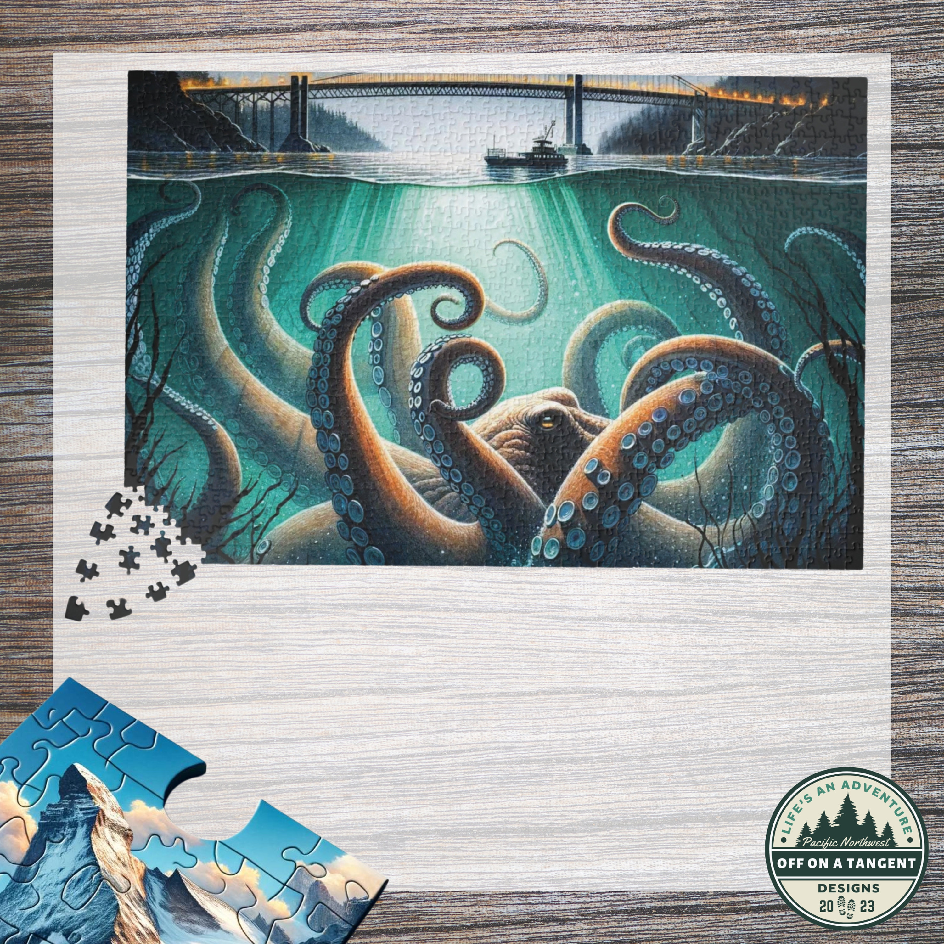 500-1000 Piece Jigsaw Puzzle | Giant PNW Octopus Lurking