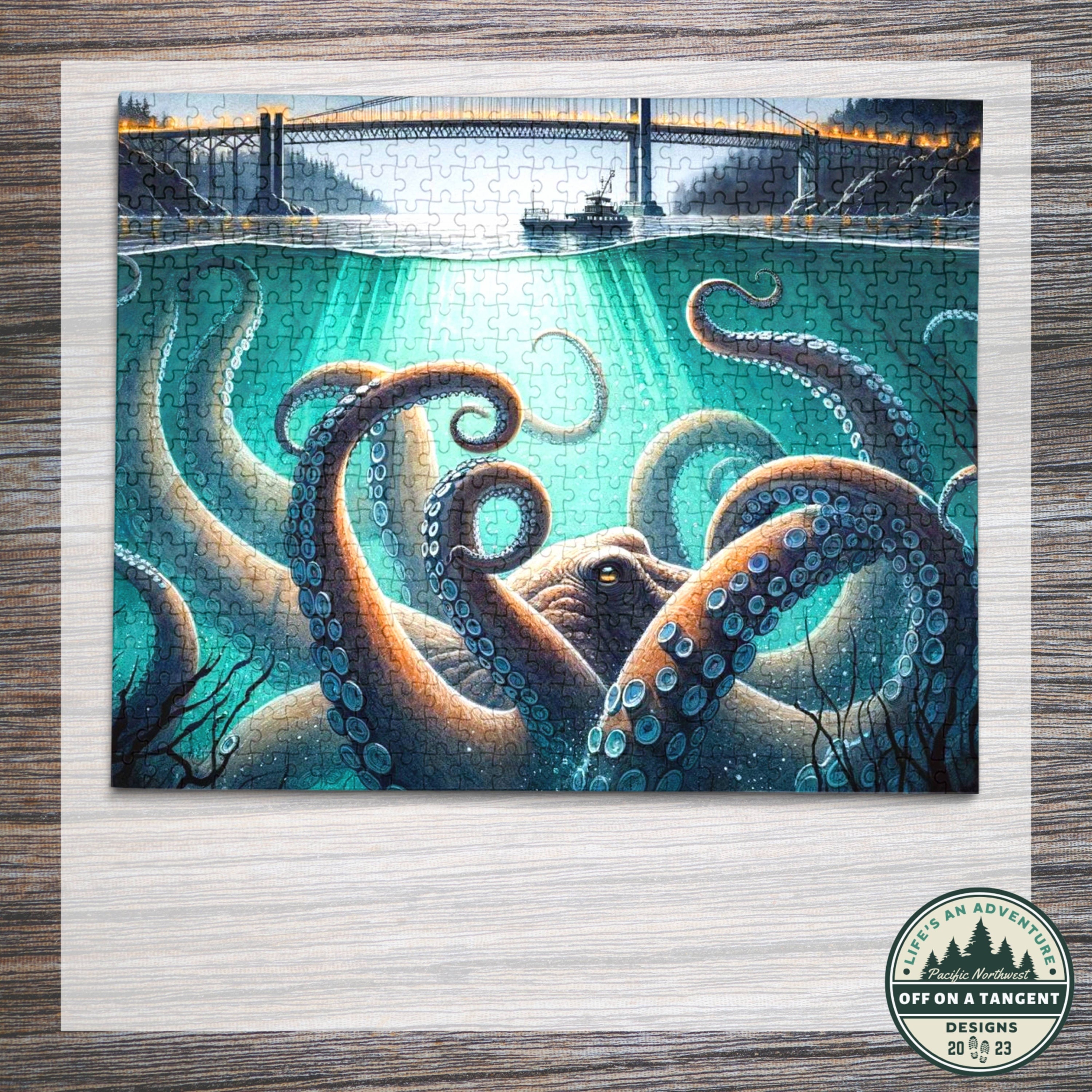 500-1000 Piece Jigsaw Puzzle | Giant PNW Octopus Lurking Under