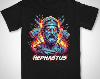 Camiseta de Hefesto, dios del fuego y la forja • Camiseta de mitología griega • Camiseta de dioses antiguos • Camiseta de dioses olímpicos • Camiseta de dioses griegos • Camiseta estilo Dark Academia