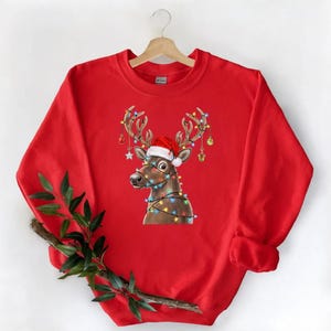 Christmas Reindeer Lights Sweatshirt, Christmas Reindeer Hoodie, Christmas Lights Sweater, Christmas Reindeer Gift, Cute Christmas Sweater