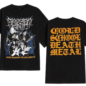 May include: Black t-shirt with a band graphic. The front displays a band image with the text "MORBID ANGEL" and "OLD SCHOOL DEATH METAL." The back of the shirt has the words "OLD SCHOOL DEATH METAL" in orange.