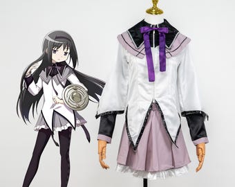 Puella Magi Madoka Magica Homura Akemi Cosplay Outfit Set Anime Kostüm für Halloween Bühnenauftritt und Cosplay Fan Lila verkleiden sich