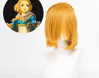Zelda Prinzessin Kurze blonde Perücke The Legend of Zelda Tears of the Kingdom Cosplay Perücke mit geflochtener Krone Hitzebeständige Kunstfaser