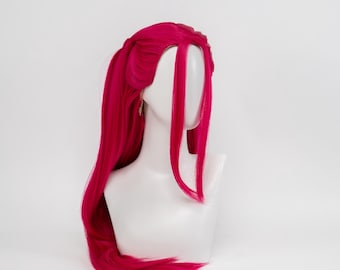Hot Pink Long Straight Cosplay Wig Heat Resistant Synthetic Fiber Stage Performance Hair for Halloween Anime Convention Festival Party Wear