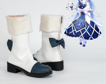 Zapatos de cosplay Snow Miku 2021, botas de cosplay de anime Hatsune Miku, zapatos de baile para actuaciones en el escenario, disfraz para convenciones, de cuero sintético.