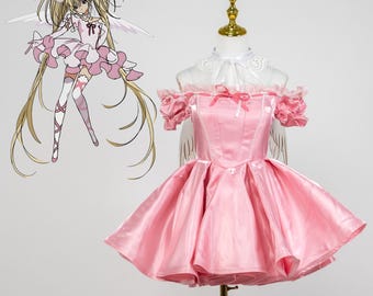 Shugo Chara Tsukiyomi Utau Angel Transformation Cosplay Dress Pink Satin Off-Shoulder Lolita Costume with Wings Complete Accessory Set