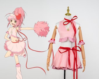 Shugo Chara Amu Hinamori Cheerleader Cosplay Outfit Set Pink Anime Kostüm Band Zubehör Hut Halskette Halloween Party Stage Performance