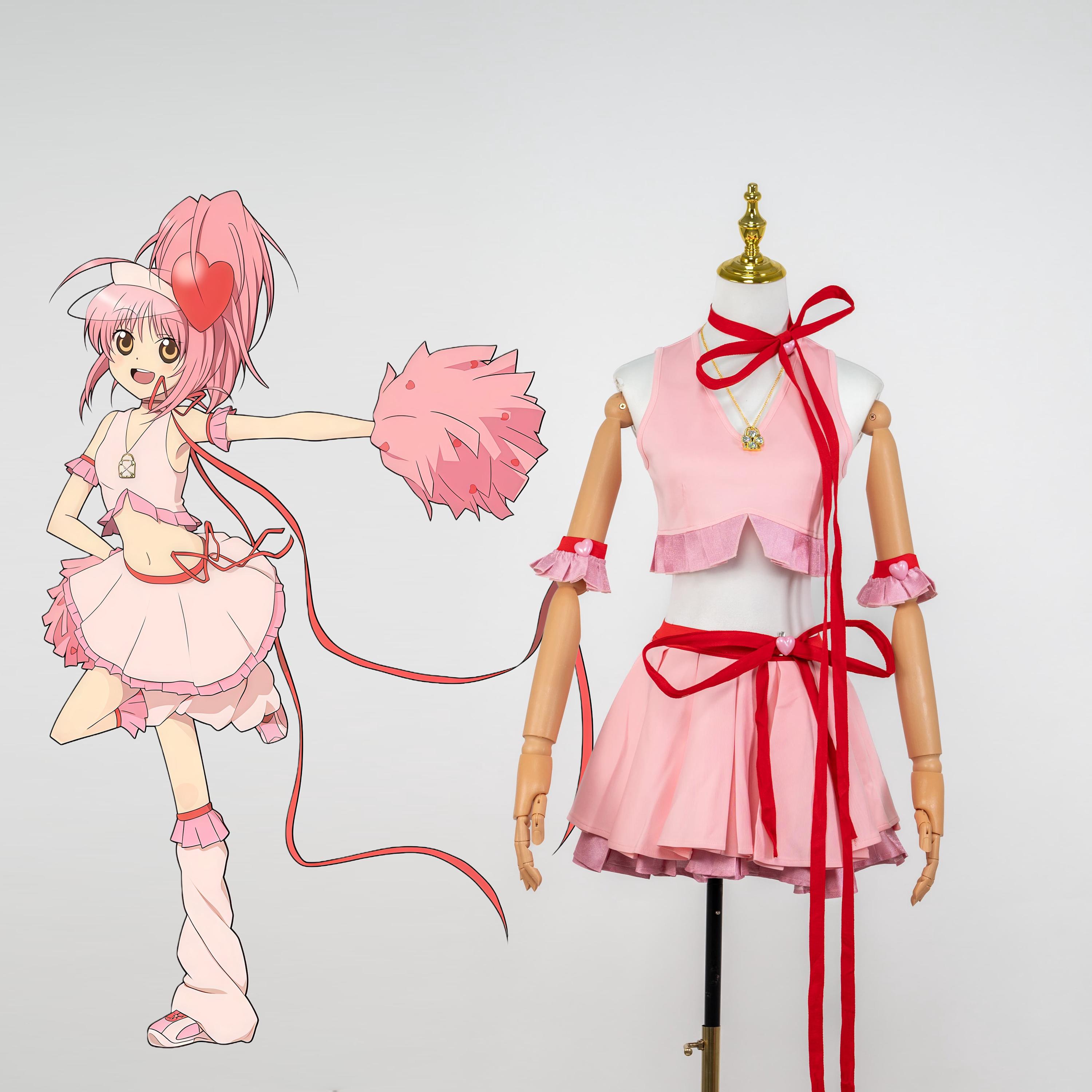 Shugo Chara Amu Hinamori Cheerleader Cosplay Outfit Set Pink Anime Costume