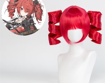 Red Twin Tail Cosplay Perücke Lange Anime Style Perücke Hitzebeständige Faser Lange Zopf Perücke Kostüm Perücke Halloween Party Perücke für Frauen Mädchen