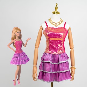 Costume da bambola Dream Girl, vestito rosa con paillettes, collana, orecchini e bracciale, abito da festa Pinkcore, costume estetico di Halloween