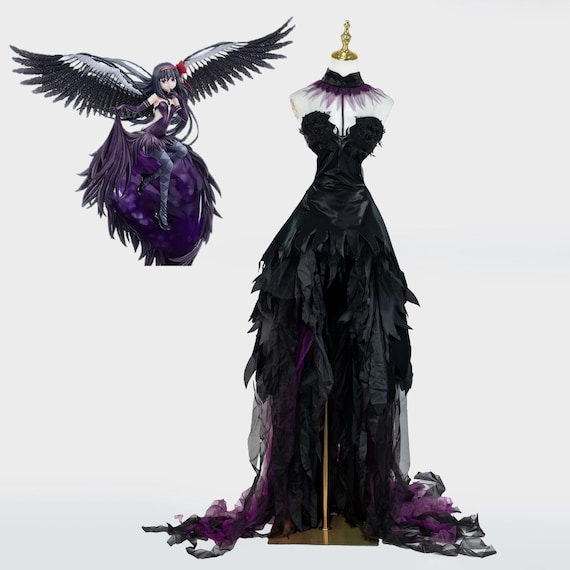 Handmade Gothic Long Cosplay Gown Black Purple Fantasy Witch Style Anime Inspired Dress for Events Photoshoots Collectors Fans Costume Set