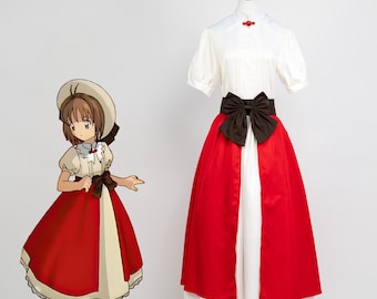 „Grandfather’s Gift“ Outfit Roter Überrock mit abnehmbarer Schleife Cardcaptor Sakura Cosplay Cosplay Sakura Sakura Kostüm
