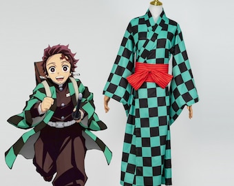 Disfraz de kimono japonés a cuadros inspirado en Haori, bata tradicional Yukata, estilo anime, para cosplay, Halloween, convenciones y presentaciones.