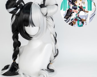 Schwarz Weiß Geflochtene Cosplay Perücke Lange Anime Style Perücke Hitzebeständige Faser Lange Geflochtene Perücke Kostüm Perücke Party Perücke für Frauen Mädchen