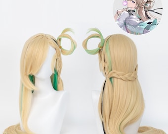 Wuthering Waves Linnae Cosplay Wig 90cm Blonde Green Two Tone Pre Styled Braids Heat Resistant Anime Game Character Wig For Fans