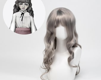 Fear and Hunger Marina Cosplay Perücke Lange Silber Grau Gewellt Perücke Anime Kostüm Haar für Cosplay Halloween Ready-to-Wear Natürliche Farbverlauf Perücke