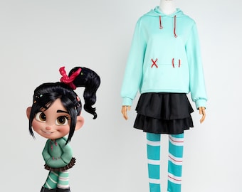 Vanellope Cosplay Mint Hoodie Candy Racer Outfit Komplettes Set Gamer Girl Kostüm Wreck Es Ralph inspiriert Halloween Anime Convention