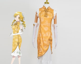 Mami Tomoe Cosplay Kostüm Madoka Magica Gelb Qipao Magisches Mädchen Kleid Full Set Anime Cosplay Outfit Frauen Convention Halloween