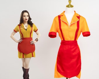 Gelb und Rot Kellnerin Uniform Set TV Diner Kostüm für Frauen Halloween Comic Con Parties Cosplay Events und Bühnenauftritte