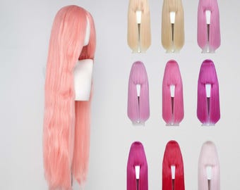 Peluca larga rosa para cosplay, fibra resistente al calor, estilo anime, Halloween, Comic Con para mujeres.