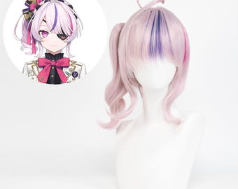 Maria Marionette Cosplay Wig Nijisanji 6th Generation VTuber Pink Gradient Wig Soft Curls Purple Highlights Wig Anime Cosplay Conventions