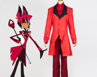 Vintage Demon Host Cosplay Kostüm Roter Frack Schausteller Outfit Retro Radio Host Rollenspiel Bühne Halloween Convention Herren Performer Anzug