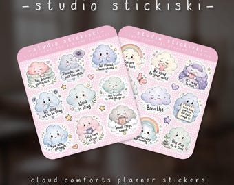 Cloud Comforts Planer Aufkleber | Matte Vinyl Mentale Gesundheit Aufkleber Blätter (2 Bögen)