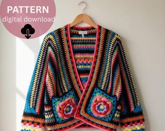 Easy Crochet Hexagon Cardigan Pattern Easy Granny Sweater Pattern Crochet Hexagon Jacket Pattern DIY Crochet Cardigan, Instant Download