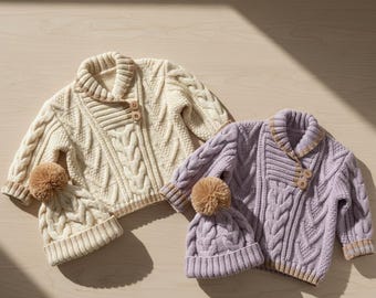Winter Cable Knit Baby Sweater & Hat Pattern – PDF Baby Knitting Pattern, Newborn to Toddler Cable Sweater, Knit Baby Set Pattern