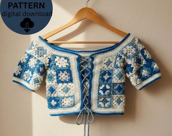 Off Shoulder Crochet Crop Top Pattern Granny Square Sweater Pattern Women’s Summer Crochet Top PDF Boho Off the Shoulder Top Tutorial