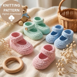 Patrón de tejido para patucos Mary Jane para bebé en PDF, patrón de zapatos de bebé tejidos, patucos para recién nacidos, zapatillas fáciles para bebé, zapatos para bebés, descarga instantánea.