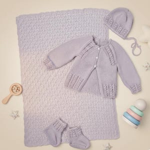 Baby Strickmuster PDF – Baby Cardigan Mütze Decke & Booties Set – Easy Knit Baby Outfit – englisches Muster