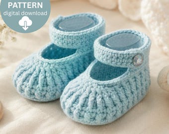 Crochet Baby Booties Pattern PDF | Mary Jane Baby Shoes Crochet Pattern | Newborn to 12 Months | Easy Baby Booties Tutorial
