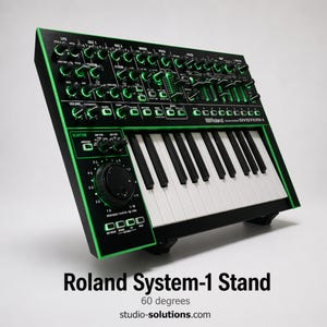 Suporte de mesa para sintetizador Roland System-1 com ângulo de 60 graus e conexão plug-out.