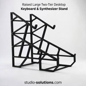 Raised Two Tier Keyboard Stand, Large Desktop Synth Stand, Heavy Duty Synthesizer Rack, Music Studio Workstation Riser