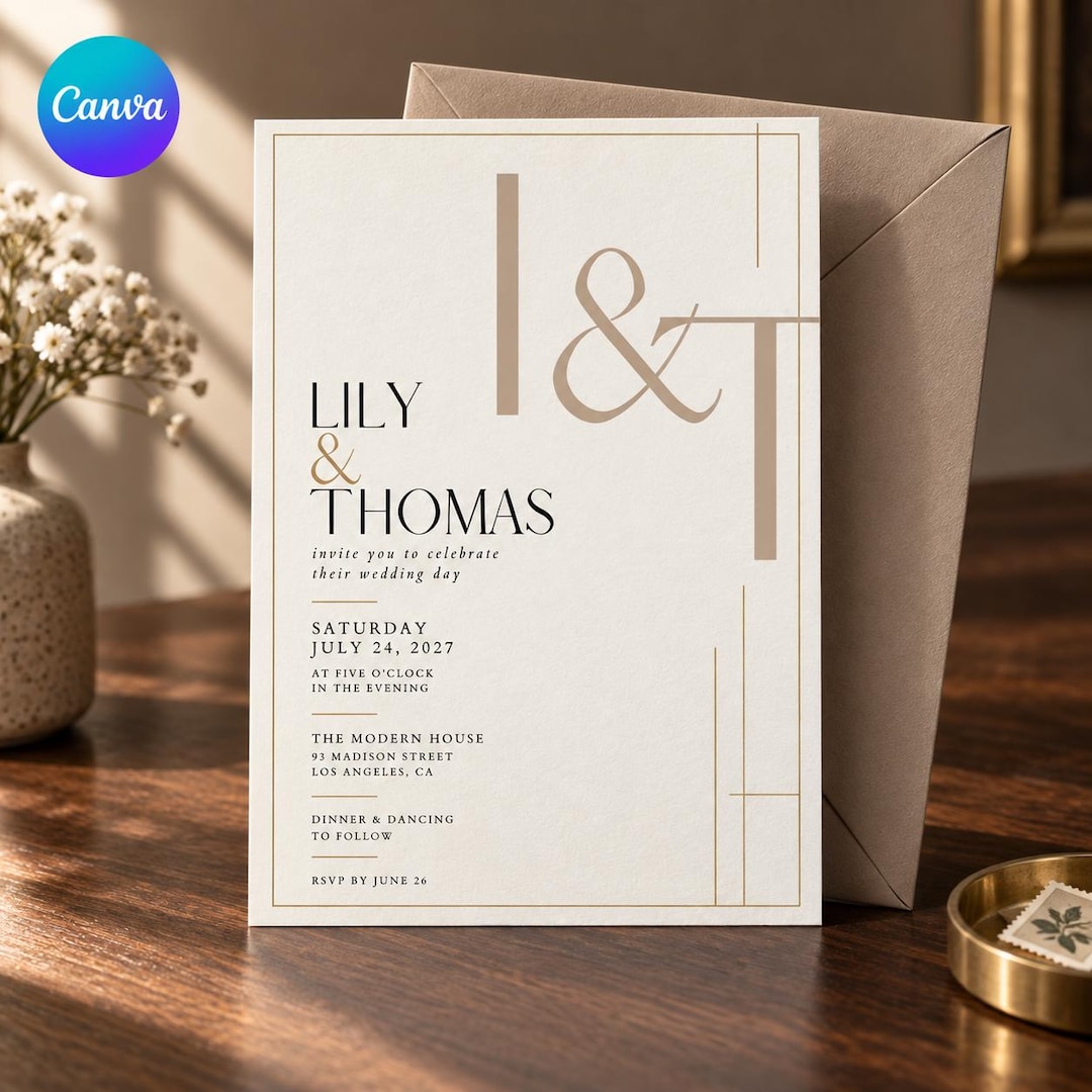 Modern Minimalist Wedding Invitation, Editorial Monogram Wedding Invite Modern Minimalist Wedding Invitation, Editorial Monogram Wedding Invite