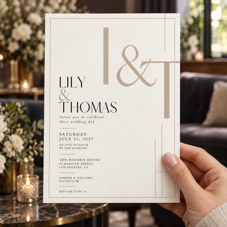 Modern Minimalist Wedding Invitation, Editorial Monogram Wedding Invite Modern Minimalist Wedding Invitation, Editorial Monogram Wedding Invite