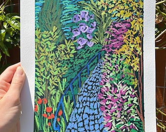 Un Matin - Paisaje abstracto original al pastel al óleo, expresionismo moderno